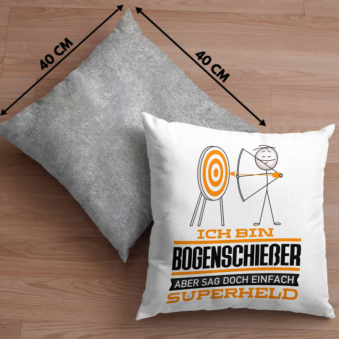 Bogenschießer Geschenk Kissen mit Füllung 40x40 Ich Bin Bogenschießer Aber Sag Doch Einfach Superheld Lustige Geschenkdiee für Bogenschießer (Grau) Grau Trendation