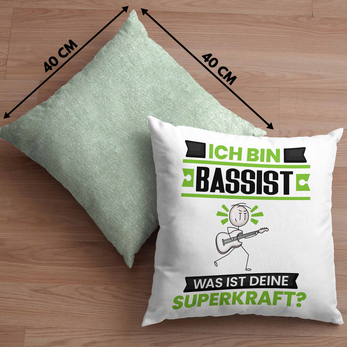 Bassist Kissen mit Füllung 40x40 Geschenk für Bassist Geburtstag Lustiger Spruch Was Ist Deine Superkraft (Grau) Grün Trendation