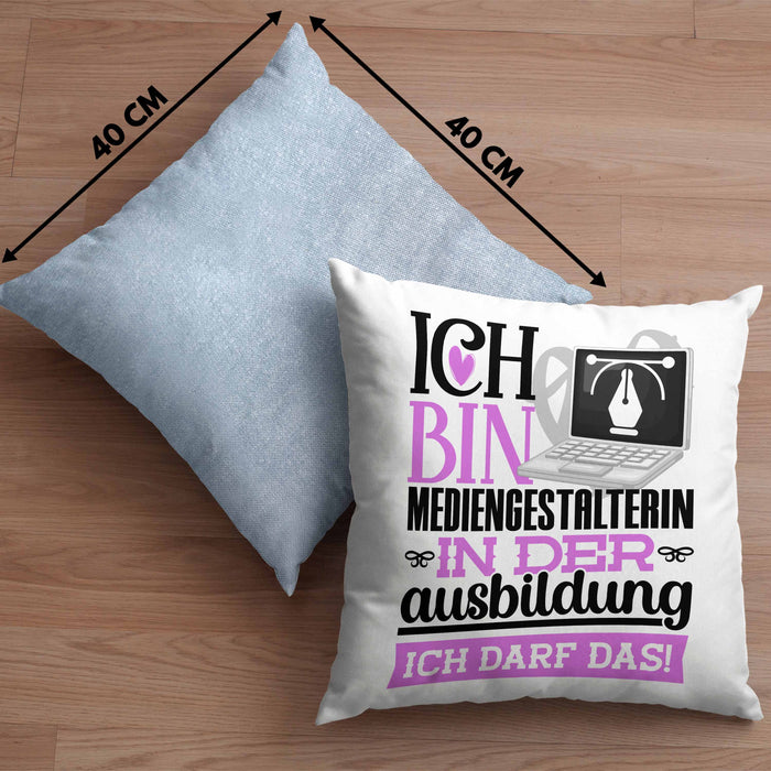 Mediengestalterin Ausbildung Start Geschenk Kissen mit Füllung 40x40 Ich Bin Mediengestalterin In Der Ausbildung Ich Darf Das Geschenkidee (Grau) Blau Trendation