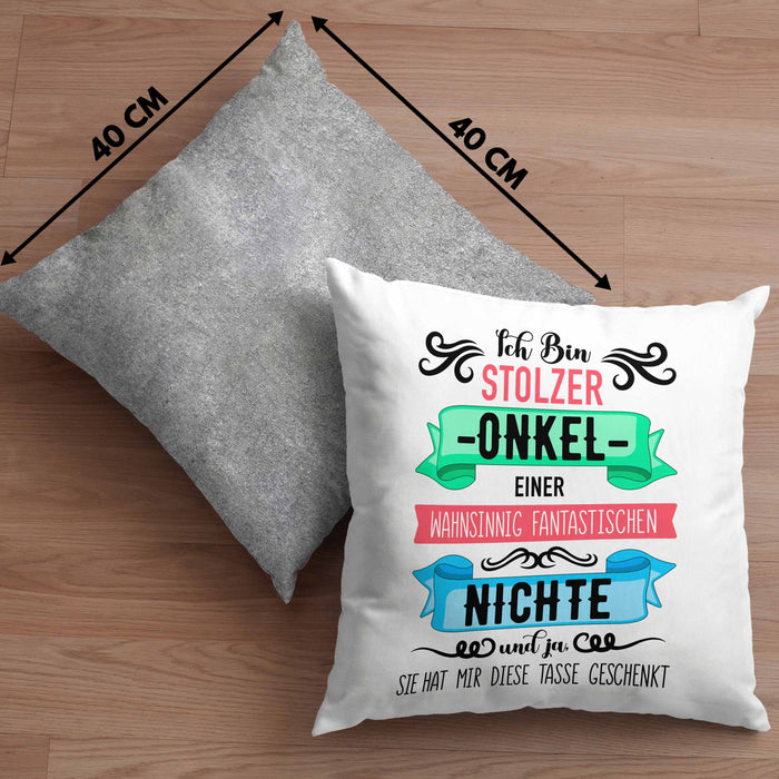 Onkel Geschenk von Nichte Lustige Kissen mit Füllung 40x40 Spruch Geschenke für Onkel Nichten Geschenkidee (Grau) Grau Trendation