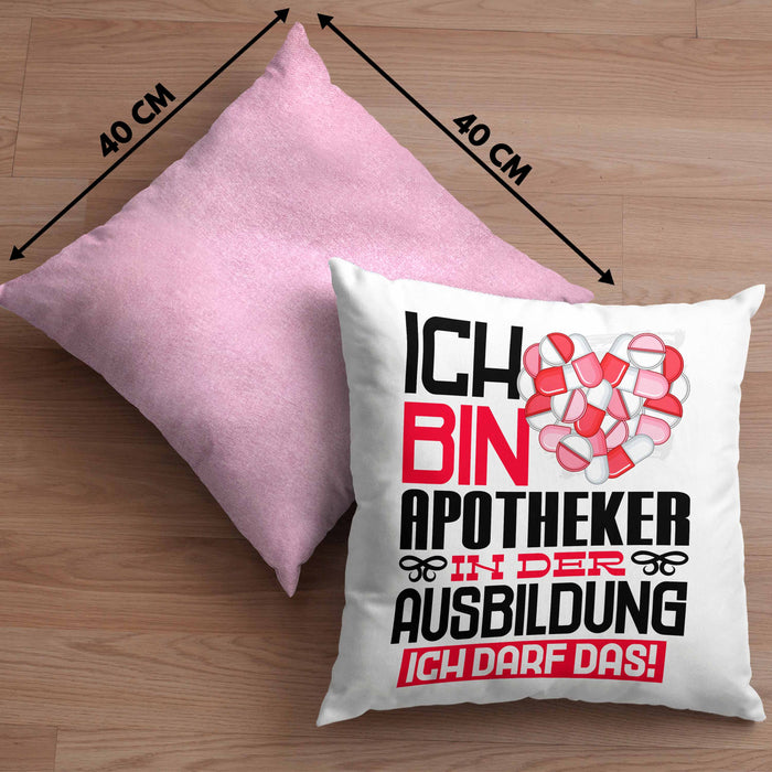 Apotheker Ausbildung Kissen mit Füllung 40x40 Geschenk Ich Bin Apotheker In Der Ausbildung Ich Darf Das Geschenkidee Spruch (Grau) Rosa Trendation