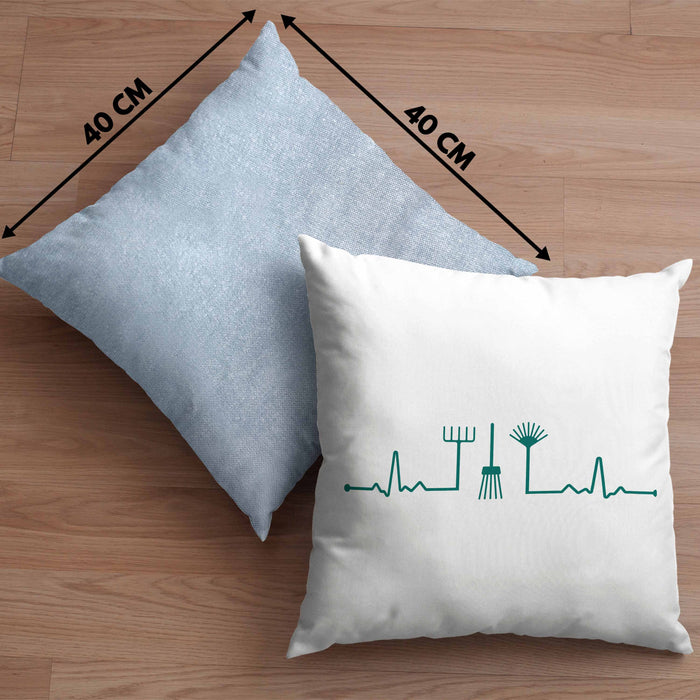 Herzschlag Gärtner Kissen mit Füllung 40x40 mit Spruch Garten Hobbygärtner Geschenk Lustig Gärtnerin Geschenkidee (Grau) Blau Trendation