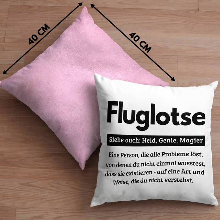 Fluglotse Kissen mit Füllung 40x40 Geschenk Spruch für Fluglotsen Geschenkidee (Grau) Rosa Trendation