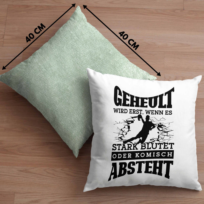 Lustige Kissen mit Füllung 40x40 Handball-Spieler als Geschenkidee Spruch Geschenk Handballspieler Trainer Coach (Grau) Grün Trendation
