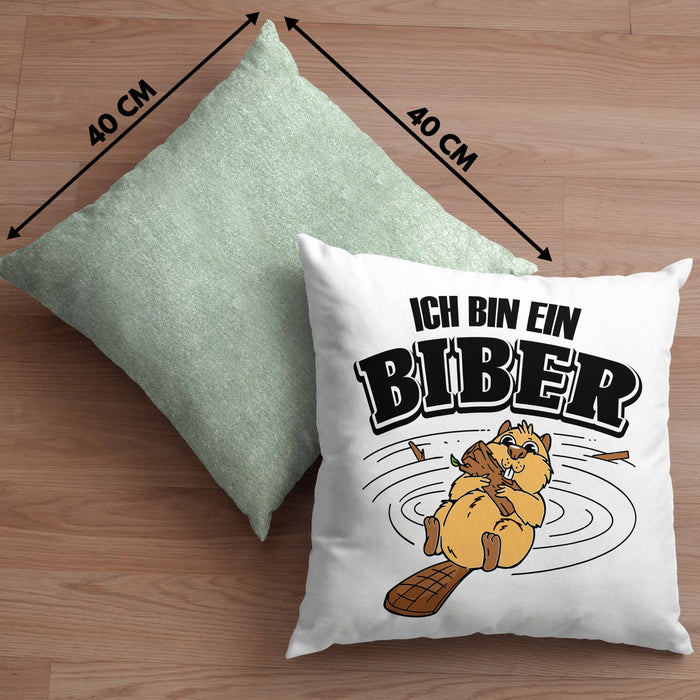 Bieber Kissen mit Füllung 40x40 Biebermotiv Geschenk Tierwohlhaber (Grau) Grün Trendation