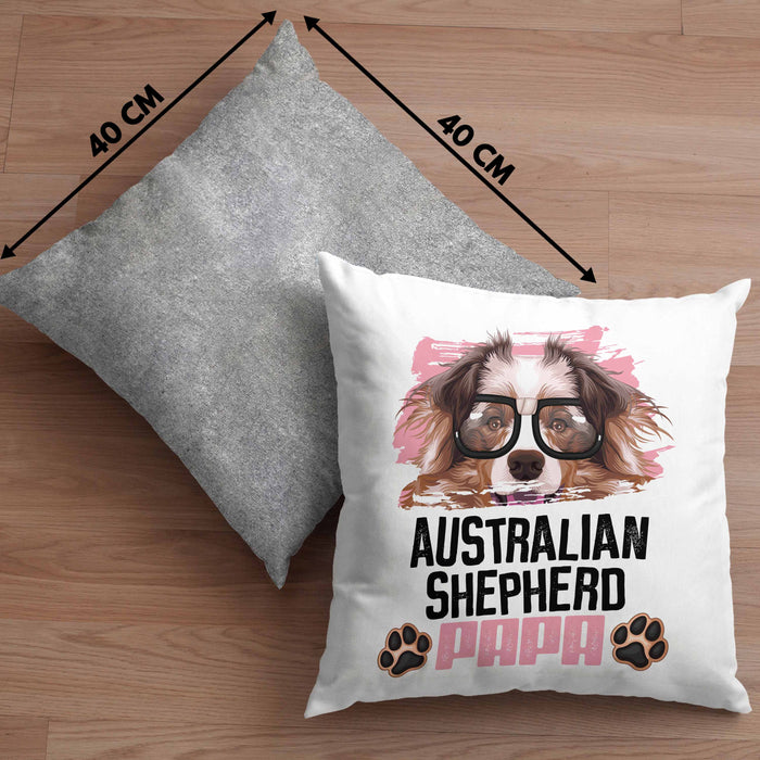 Australian Shepherd Papa Besitzer Kissen mit Füllung 40x40 Geschenk Lustiger Spruch Geschenkidee Australian Shepherd Liebhaber (Grau) Grau Trendation