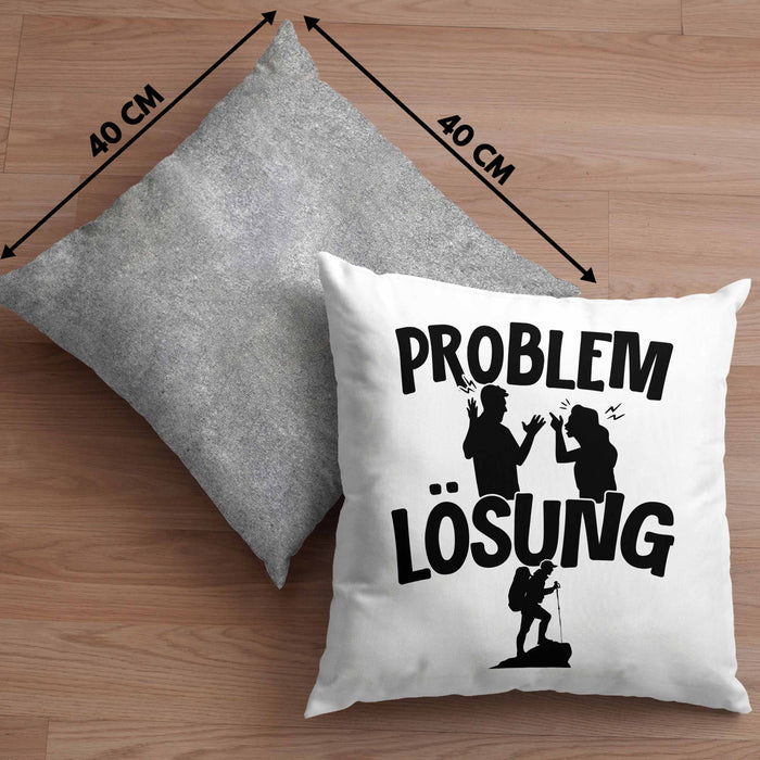 Wandern Kissen mit Füllung 40x40 Geschenk für Wandern Männer Geschenkidee Problem und Lösung Berge Wandern (Grau) Grau Trendation
