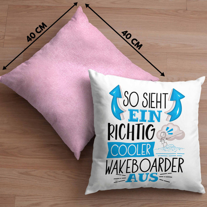 So Sieht Ein Richtig Cooler Wakeboarder Aus Geschenk Kissen mit Füllung 40x40 Lustiger Spruch Geschenkidee (Grau) Rosa Trendation