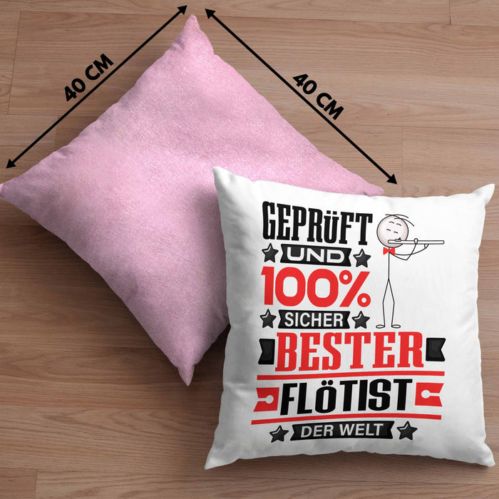 Flötist Geschenk Lustiger Spruch für Flötist Geschenkidee Bester Flötist Der WeltKissen mit Füllung 40x40 (Grau) Rosa Trendation