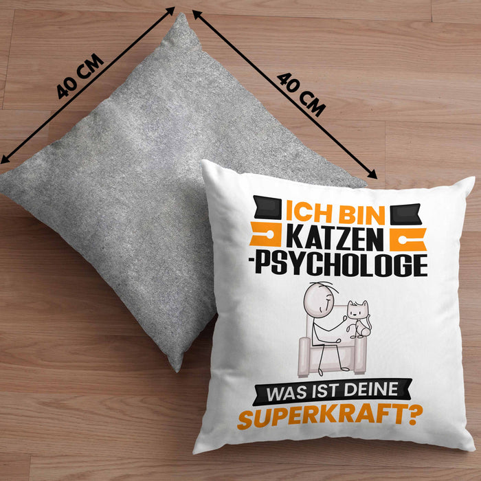 Katzenpsychologe Kissen mit Füllung 40x40 Geschenk für Katzenpsychologe Geburtstag Lustiger Spruch Was Ist Deine Superkraft (Grau) Grau Trendation