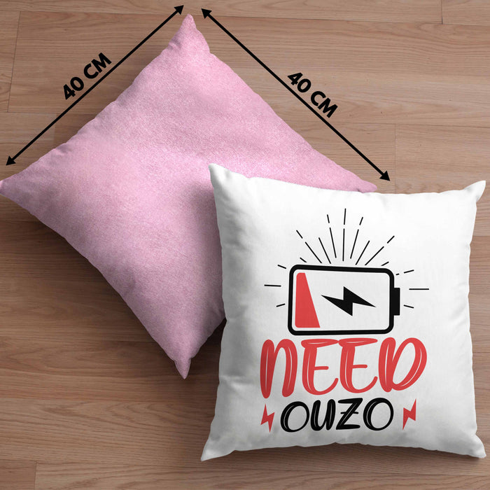 Need Ouzo Kissen mit Füllung 40x40 Geschenk Griechenland Geschenkidee (Grau) Rosa Trendation