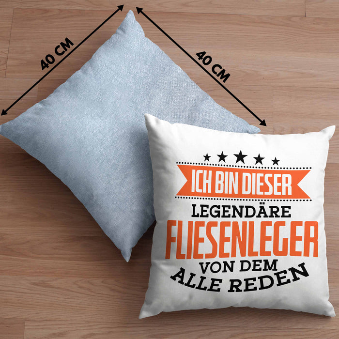 Fliesenleger Kissen mit Füllung 40x40 Geschenk Spruch Geschenkidee Legendäre Fliesenleger (Grau) Blau Trendation