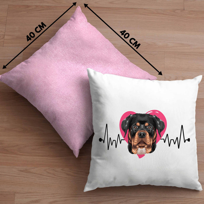 Rottweiler Besitzer Kissen mit Füllung 40x40 Geschenk Lustiger Spruch Geschenkidee Herzschlag Rottweiler (Grau) Rosa Trendation
