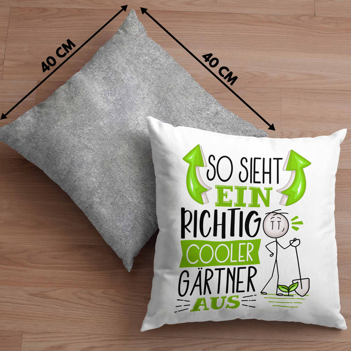Gärtner Kissen mit Füllung 40x40 Geschenk So Sieht Ein RIchtig Cooler Gärtner Aus Geschenkidee Lustiger Spruch Geburtstag (Grau) Grau Trendation