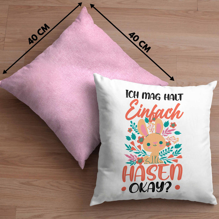 Hasen-Liebhaber Kissen mit Füllung 40x40 Geschenk Ich Mag Halt Einfach Hasen Okay Geschenkidee Mädchen (Grau) Rosa Trendation