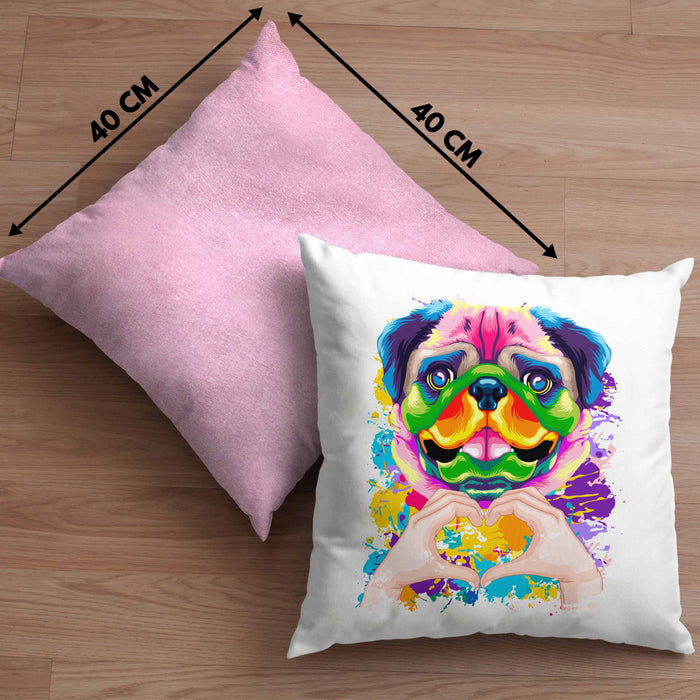 Mops Besitzer Farbe Love Kissen mit Füllung 40x40 Geschenk Lustiger Spruch Geschenkidee Mops Besitzerin (Grau) Rosa Trendation