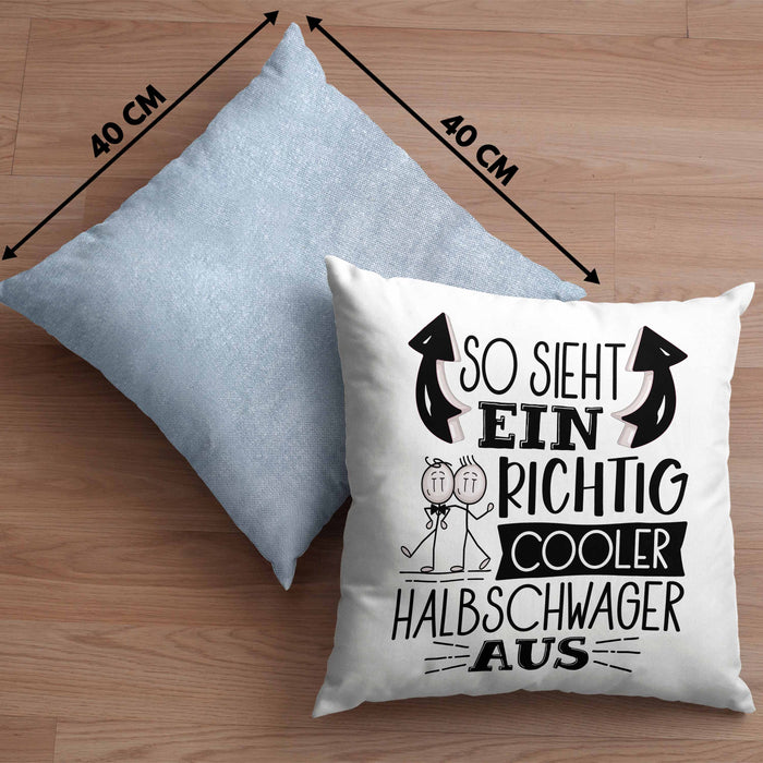 So Sieht Ein Richtig Cooler Halbschwager Aus Geschenk Kissen mit Füllung 40x40 Lustiger Spruch Geschenkidee (Grau) Blau Trendation