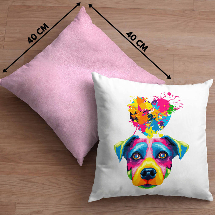 Jack Russell Herz Farbe Besitzer Kissen mit Füllung 40x40 Geschenk Lustiger Spruch Geschenkidee Jack Russell Liebhaber (Grau) Rosa Trendation