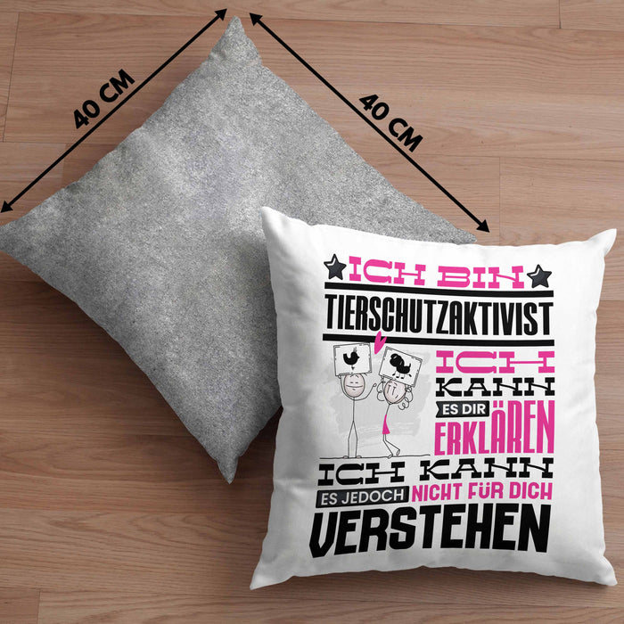 Tierschutzaktivist Geschenk Kaffee-Kissen mit Füllung 40x40 Geschenkidee für Tierschutzaktivist Ich Bin Tierschutzaktivist Ich Kann Es Dir Erklären Jedoch Nicht Für Dich Verstehen Spruch Lustig (Grau) Grau Trendation