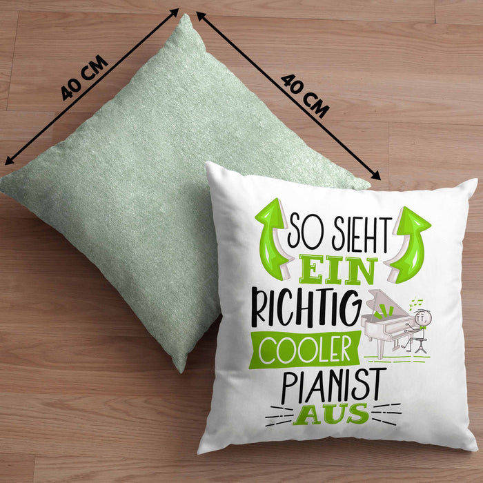 So Sieht Ein Richtig Cooler Pianist Aus Kissen mit Füllung 40x40 Geschenk für Pianist Geburtstag Geschenkdiee Piano Klavierspieler (Grau) Grün Trendation