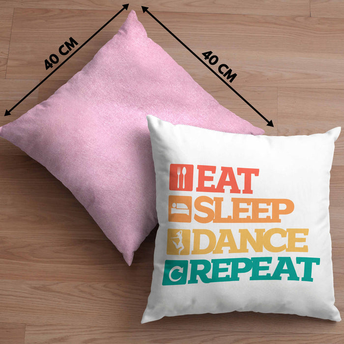 Lustige Tänzer Kissen mit Füllung 40x40 Geschenk für Tanzbegeisterte Tanzlehrer Grafik Eat Sleep Dance Repeat (Grau) Rosa Trendation
