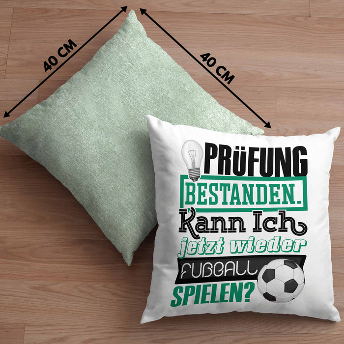 Bachelor Master Prüfung Bestanden Geschenk Kissen mit Füllung 40x40 Studium Prüfung Bestanden Kann Ich Jetzt Wieder Fußball Spielen Fußballer Geschenkidee (Grau) Grün Trendation