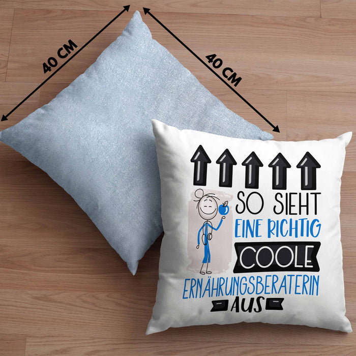 Ernährungsberaterin Geschenk Kissen mit Füllung 40x40 Lustig Geschenkidee für Ernährungsberaterin Geburtstag So Sieht Eine Richtig Coole Ernährungsberaterin Aus Frauen Spruch (Grau) Blau Trendation