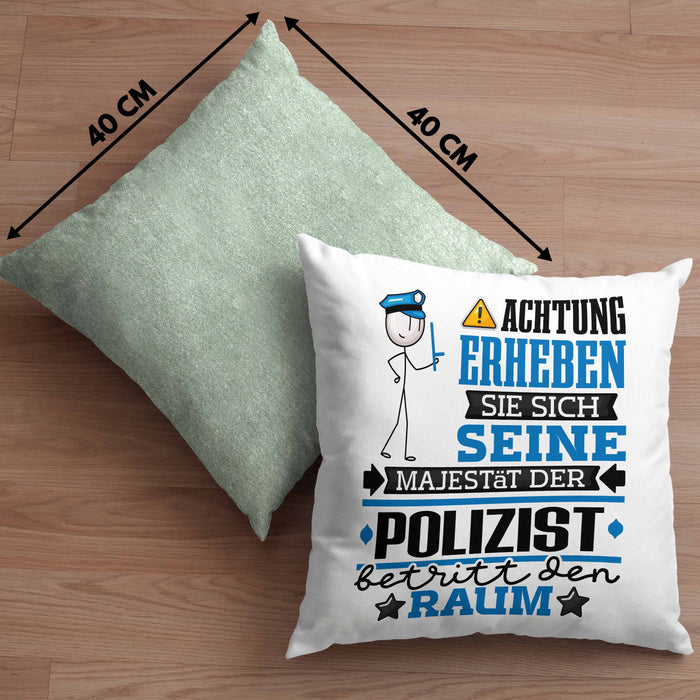Polizist Geschenk Kissen mit Füllung 40x40 Lustiger Spruch Erheben Sie Sich Der Polizist Betritt den Raum (Grau) Grün Trendation