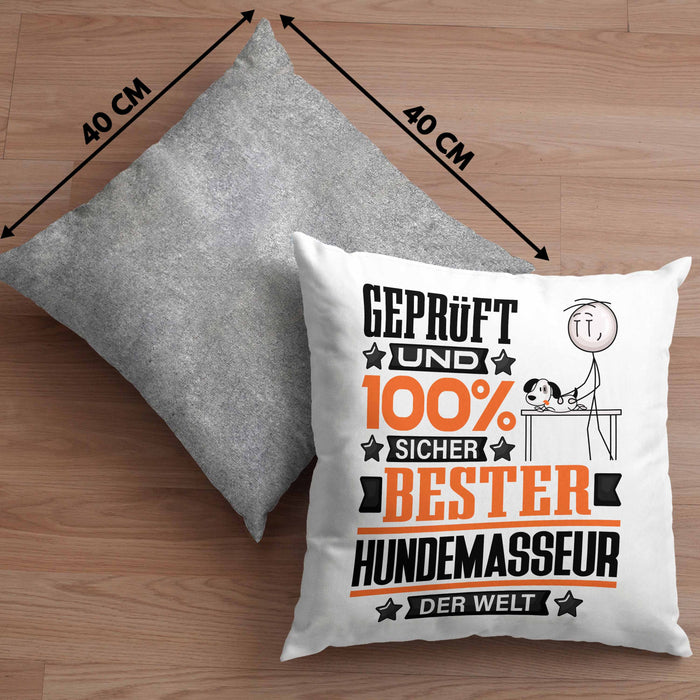 Hundemasseur Geschenk Lustiger Spruch für Hundemasseur Geschenkidee Bester Hundemasseur Der WeltKissen mit Füllung 40x40 (Grau) Grau Trendation