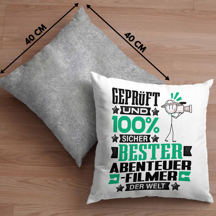 Abenteuerfilmer Geschenk Lustiger Spruch für Abenteuerfilmer Geschenkidee Bester Abenteuerfilmer Der WeltKissen mit Füllung 40x40 (Grau) Grau Trendation
