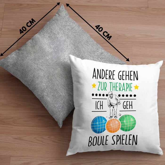 Boule Kissen mit Füllung 40x40 Geschenk Boule-Spieler Geschenkidee Spruch Andere Gehen Zur Therapie Ich Geh Boule Spielen (Grau) Grau Trendation