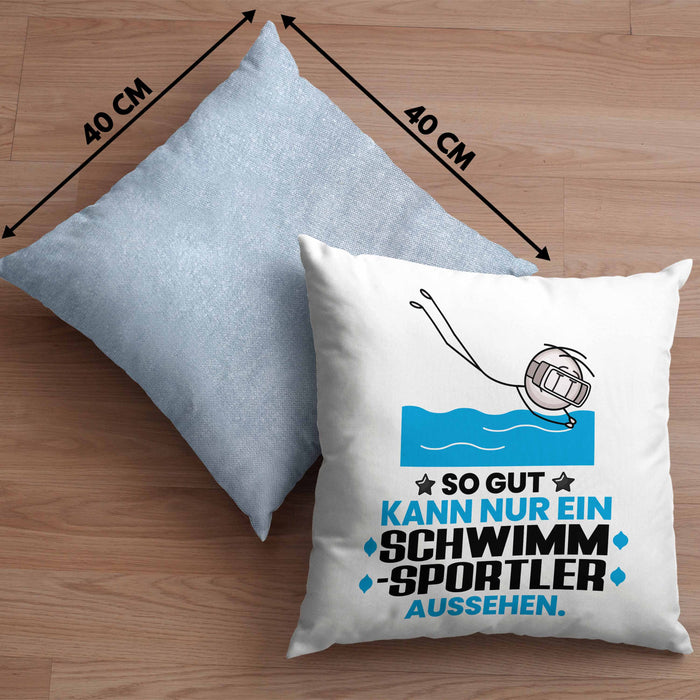 Schwimmsportler Geschenk Kissen mit Füllung 40x40 So Gut Kann Nur Ein Schwimmsportler Aussehen Geschenkidee (Grau) Blau Trendation