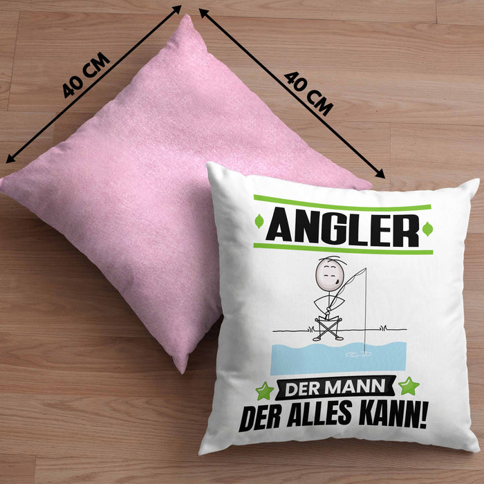 Angler Kissen mit Füllung 40x40 Geschenk für Angler Der Mann Der Alles Kann Geschenkidee zum Geburtstag (Grau) Rosa Trendation