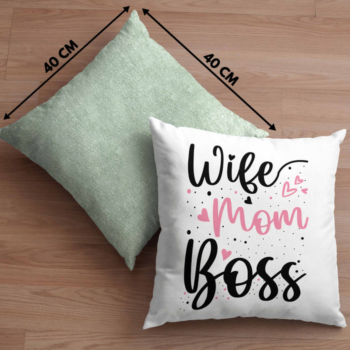 Wife Mom Boss Kissen mit Füllung 40x40 Geschenk Mutter Mama zum Muttertag Muttertagsgeschenk (Grau) Grün Trendation