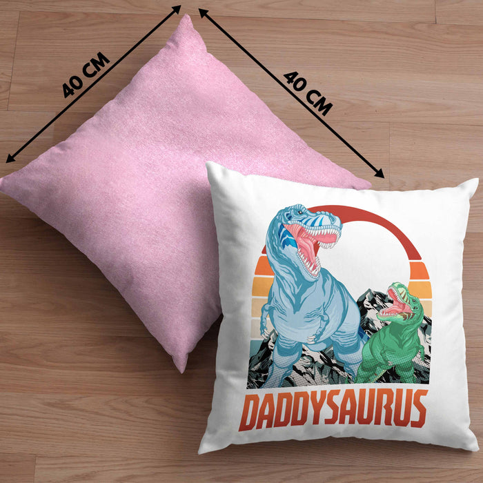 Daddysaurus Kissen mit Füllung 40x40 Geschenk für Vater zum Geburtstag Weihnachten Vatertag Bester Papa Geschenkidee (Grau) Rosa Trendation