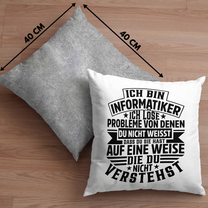 Informatiker Geschenk Kissen mit Füllung 40x40 Programmierer Coder Hardware Informatik IT Ich Löse Probleme (Grau) Grau Trendation