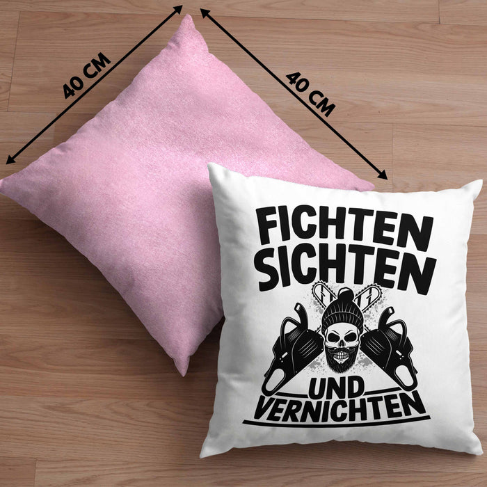 Waldarbeiter Kissen mit Füllung 40x40 Geschenk Fichten Sichten Und Vernichten Holz-Arbeiter Wald Bäume Fellen (Grau) Rosa Trendation