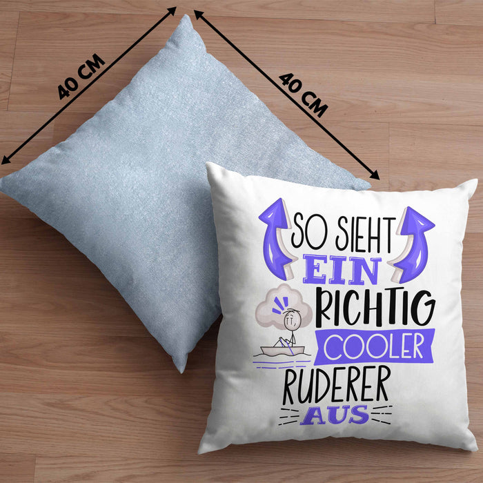 Ruderer Kissen mit Füllung 40x40 Geschenk So Sieht Ein RIchtig Cooler Ruderer Aus Geschenkidee Lustiger Spruch Geburtstag (Grau) Blau Trendation