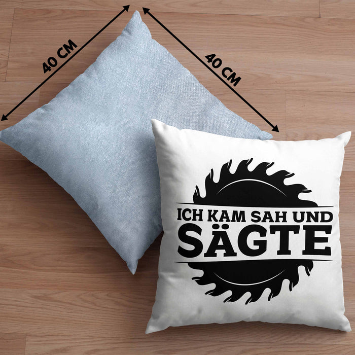 Ich Kam Sah Und Sägte Kreissäge Kissen mit Füllung 40x40 Geschenk Holzarbeiter Geschenkidee Schreiner (Grau) Blau Trendation