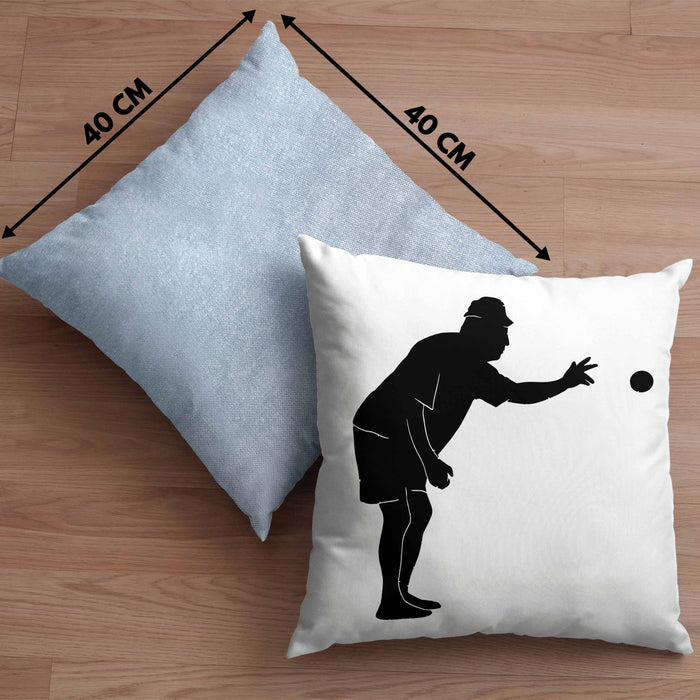 Boule Kissen mit Füllung 40x40 Geschenk Boule-Spieler Geschenkidee Spruch Grafik Werfender Boule Spieler (Grau) Blau Trendation