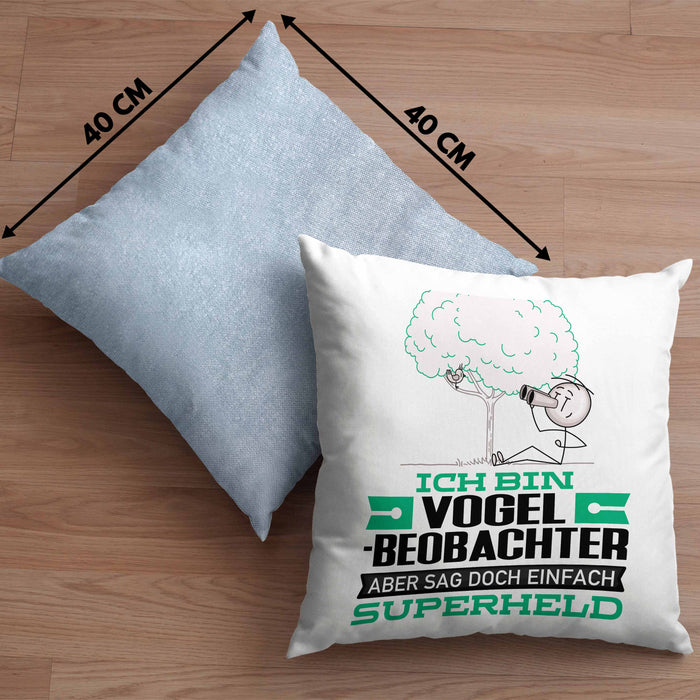 Vogelbeobachter Geschenk Kissen mit Füllung 40x40 Ich Bin Vogelbeobachter Aber Sag Doch Einfach Superheld Lustige Geschenkdiee für Vogelbeobachter (Grau) Blau Trendation