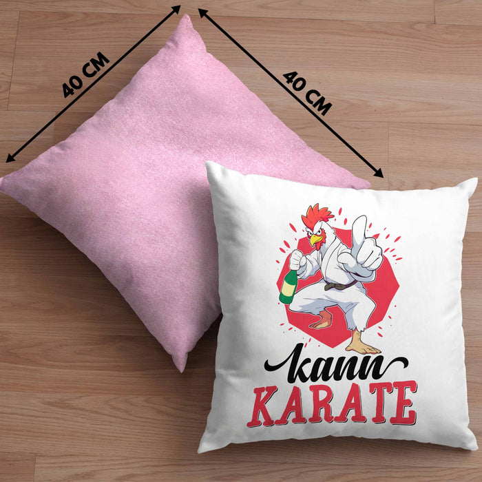 Huhn Kissen mit Füllung 40x40 Geschenk Huhn Kann Karate Geschenkidee Humor (Grau) Rosa Trendation