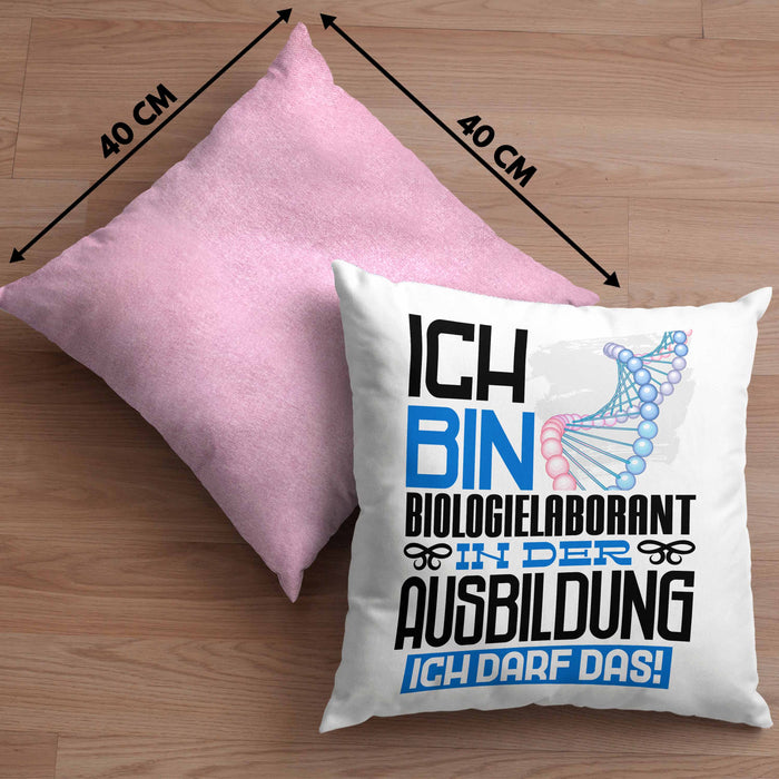 Biologielaborant Ausbildung Kissen mit Füllung 40x40 Geschenk Ich Bin Biologielaborant In Der Ausbildung Ich Darf Das Geschenkidee Spruch (Grau) Rosa Trendation