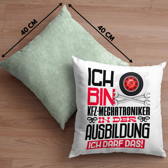 Kfz-Mechatroniker Ausbildung Kissen mit Füllung 40x40 Geschenk Ich Bin Kfz-Mechatroniker In Der Ausbildung Ich Darf Das Geschenkidee Spruch (Grau) Grün Trendation