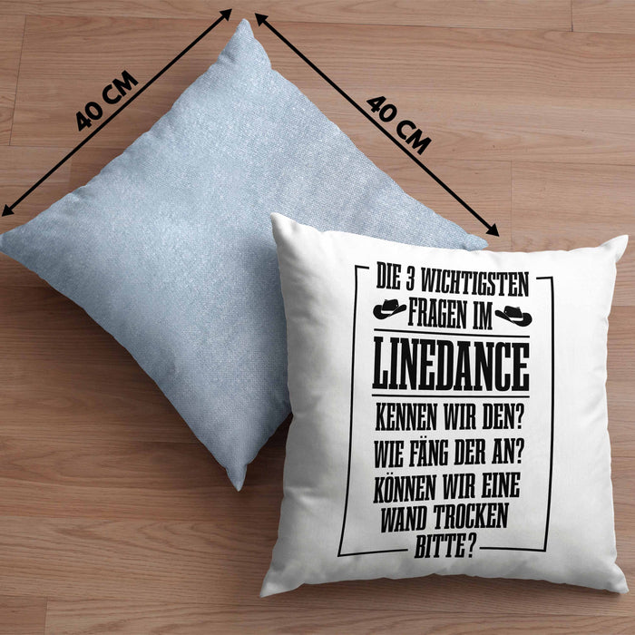 Linedance Geschenke Kissen mit Füllung 40x40 Geschenkidee Spruch Line Dance Frauen Sprüche Können Wir eine Wand Trocken (Grau) Blau Trendation