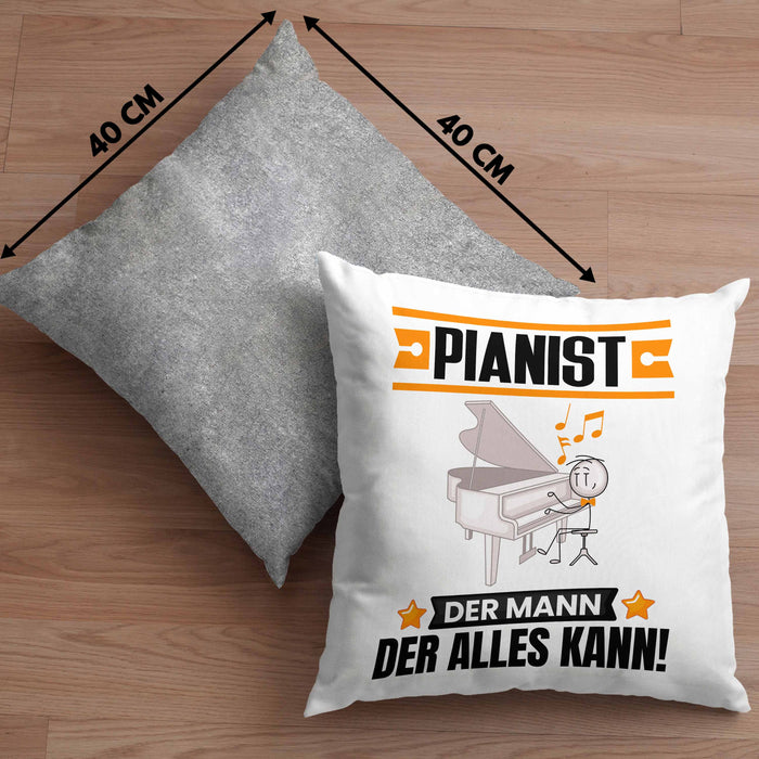 Pianist Kissen mit Füllung 40x40 Geschenk für Pianist Der Mann Der Alles Kann Geschenkidee zum Geburtstag (Grau) Grau Trendation