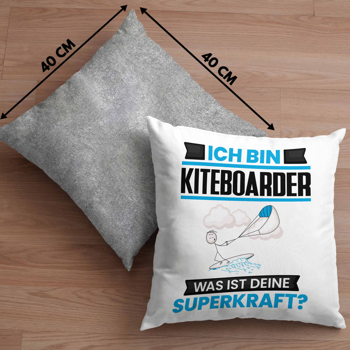 Kiteboarder Kissen mit Füllung 40x40 Geschenk für Kiteboarder Geburtstag Lustiger Spruch Was Ist Deine Superkraft (Grau) Grau Trendation