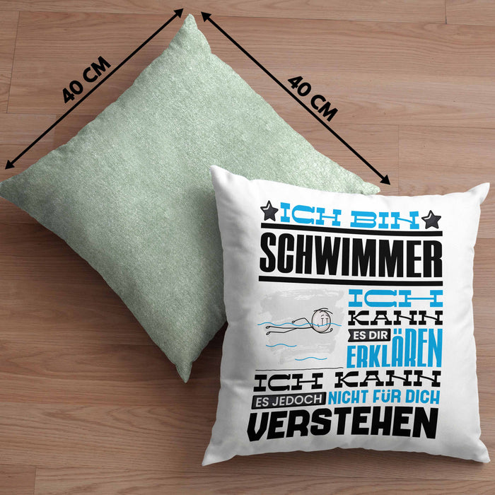 Schwimmer Geschenk Kaffee-Kissen mit Füllung 40x40 Geschenkidee für Schwimmer Ich Bin Schwimmer Ich Kann Es Dir Erklären Jedoch Nicht Für Dich Verstehen Spruch Lustig (Grau) Grün Trendation