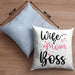 Wife Mom Boss Kissen mit Füllung 40x40 Geschenk Mutter Mama zum Muttertag Muttertagsgeschenk (Grau) Blau Trendation