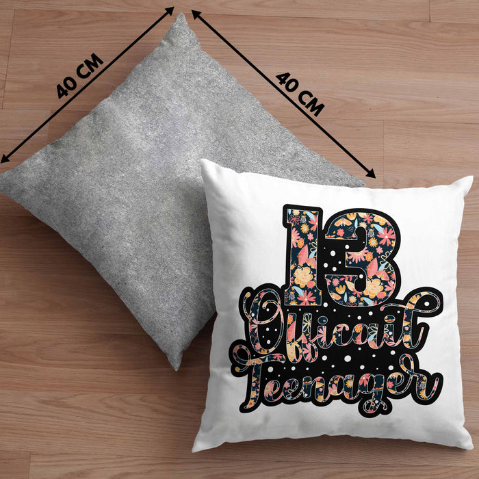 Kissen mit Füllung 40x40 zum 13. Geburtstag Offizieller Teenager Geschenkidee (Grau) Grau Trendation